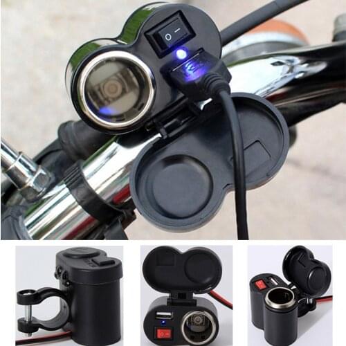 12-24V Motorcycle USB Charger Cigarette Lighter Socket Independent Switch Waterproof Moto USB Phone Charger for iPhone Android