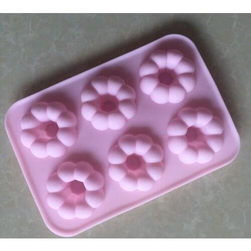25*17*1.3cm/Hot Applicable / Thickened Baking Silicone Mold Flower Shape 6/cup Donut Cake Mold E898