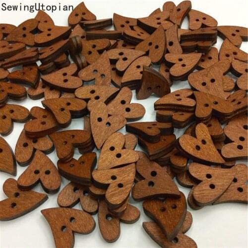 50PCS Heart Shape Brown Wood Sewing Buttons for Kids Clothes Scrapbooking Decorative Crafts Botones Needlework DIY Accessories