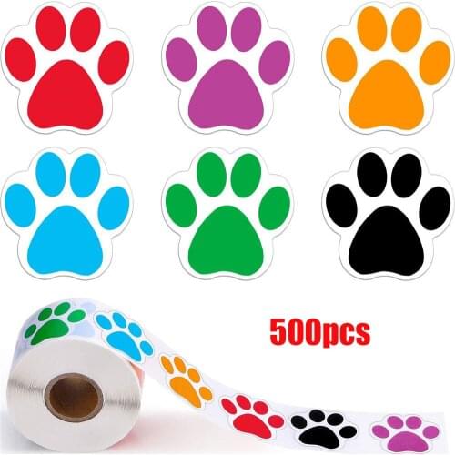 500pcs Cute Colorful Paw Stickers Kawaii Stationery Kids Gifts Reward Stickers DIY Sealing Labels Packaging Tool Gift Tags