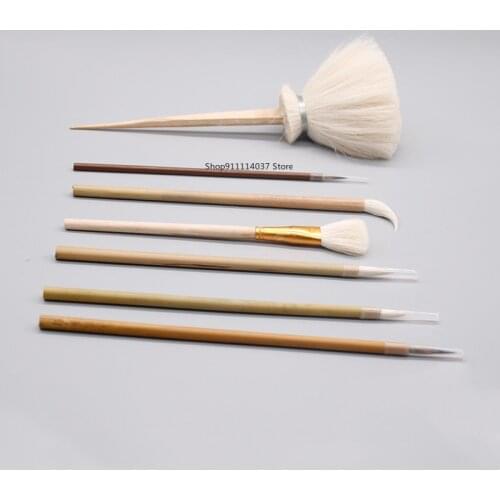 7PCS/Set Pottery Tools Writing Brush Large Head Bamboo Brush Painting Painted Hook Pen Dust Hydration Ceramic Clay Polymer Tool