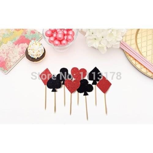 Glitter Alice in Wonderland or Casino themed cupcake toppers - Birthday, Birthday Cupcake Topper, wedding party cake topper