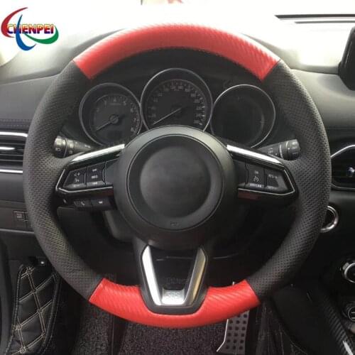 DIY Anti-Slip Black Leather Red PU Carbon Fiber Steering Wheel Cover For Mazda 3 CX-5 2017 Mazda CX-9 2016 2017 Car Accessories