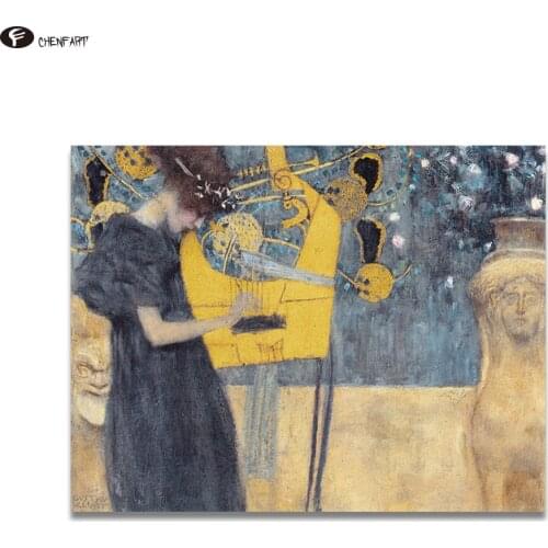 CHENFART Home Decor Wall Art Gustav Klimt Music Abstract Oil Painting Canvas for living room no Framed