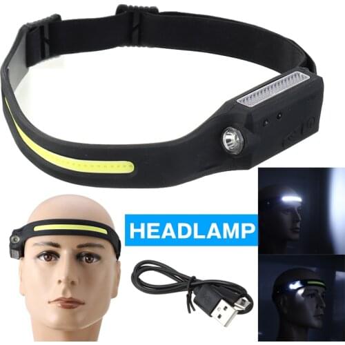 COB LED Motion Sensor Head Torch Headlamp Waterproof 230 Degree Head Torch Lamp USB Rechargeable Head Torch Lamp