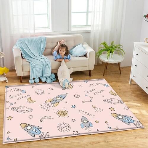 Fashion Interest Rocket Space Pattern Children Flannel Carpet Baby Hand Print Rug Baby Play Mat Rectangular Children Carpet