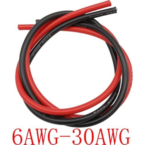1Meter Black and 1Meter Red 6 8 10 12 14 16 18 20 22 24 26 28 30 AWG Soft Rubber Flexible Silicone Wire Electric Cable