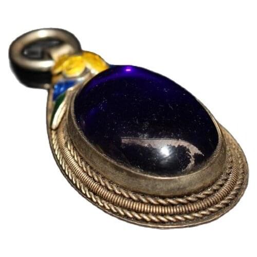 China Old Tibetan Silver Zircon Inlaid Cloisonne Pendant