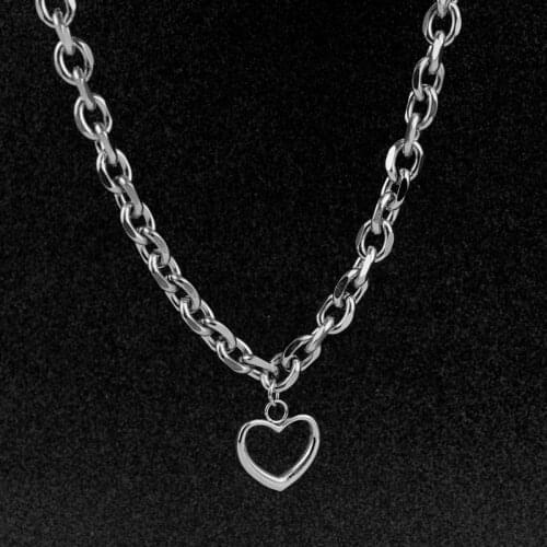 Statement Stainless steel love thick chain necklace new Korean version of smooth heart pendant clavicle chain jewelry wholesale