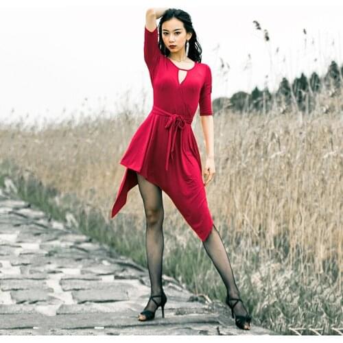Fashion Latin Dance Dress Women Irregular Ballroom Practice Wear Modal Tango Salsa Cha Cha Samba Rumba Training Outfit DF1731