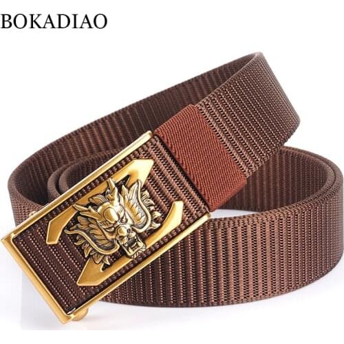 BOKADIAO Men&women Nylon Belt Dragon Metal Automatic Buckle Canvas belts Casual jeans Waist Belts Army military sport male strap