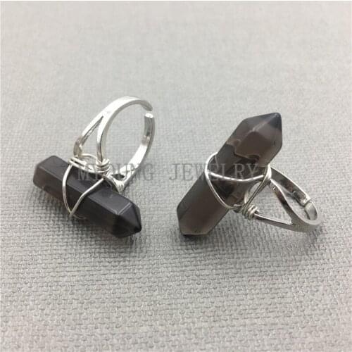 MY0521 Healing Crystal Smoky Brown Quartz Point Silver Ring for women