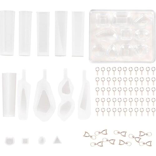 125Pcs Pendant Earring Making Tools Set DIY Geometric Silicone Molds Screw Eye Pins Seed Clasp Necklace Charm Jewelry Casting