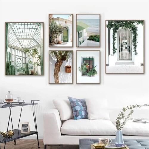 Italy Landscape Poster Green Plants Cactus Wall Art Painting Window House Canvas Print Nordic Wall Pictures Living Room Decor