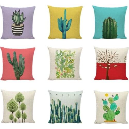 Stylish Green Plant Cushion Covers Cactus Spring Tree Of Life Pillowcases Linen Cotton Home Decor Farmhouse Gifts Pillow Covers