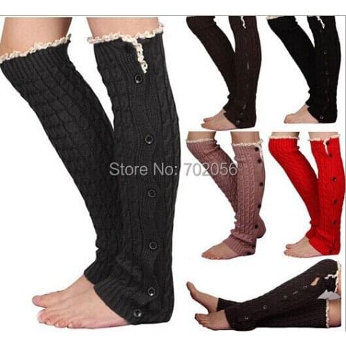 Newest Button Down leg warmers Knit Lace shark tank Legwarmers Boot Cuffs lace trim gaiters Boot Socks Crochet #3715