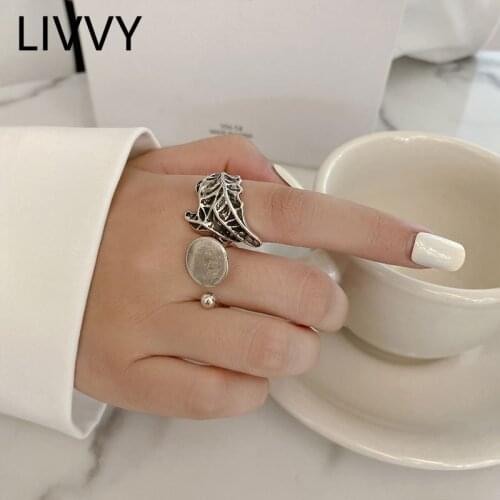 LIVVY Thai Silver Color New Arrival Irregular Conch Shell-shaped Ring Women Round Fashion Retro Decorative Jewelry