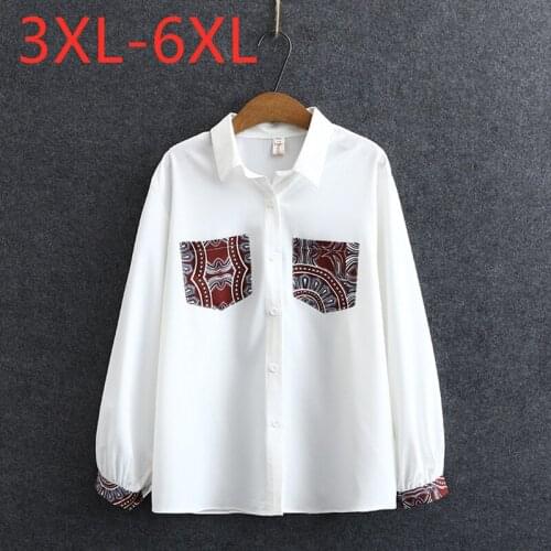 New 2021 Ladies Spring Autumn Plus Size Tops For Women Large Long Sleeve Loose Casual Button Print White Shirt 3XL 4XL 5XL 6XL