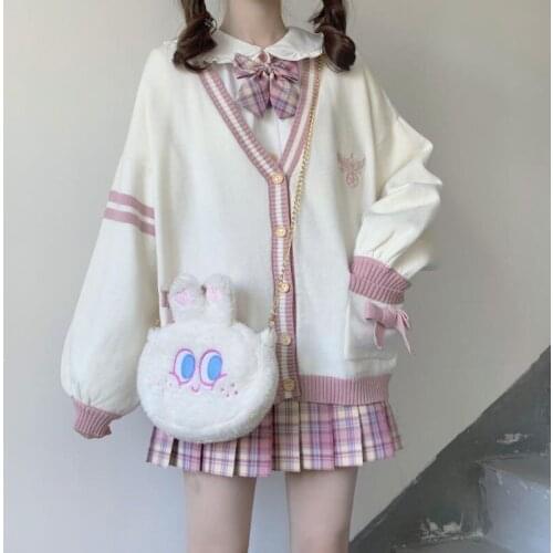 Autumn Winter Korean Style Long Sleeve Embroidered Sweater Coat Japanese School Uniform Japanese School Girl Sweater Cardigans