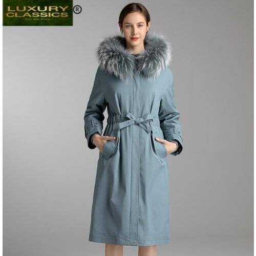 Raccoon Dog Hooded Real Rex Rabbit Fur Liner Woman Parkas 2021 Think Warm Womens Fur Coat Winter Clothes Women B9115