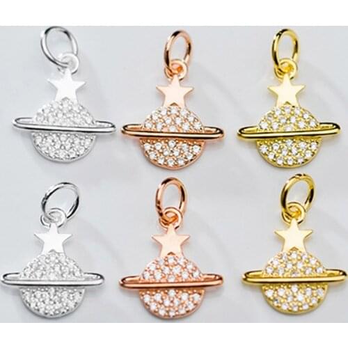 925 Sterling Silver Micro Paved Zircon Shining Star Planet Charms Craftwork Fancy Dangle Silver Pendants DIY Jewelry Accessories