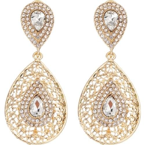 Morocco Caften wedding dress gold earrings rose gold fashion water drop shape jewelry crystal high quality earrings