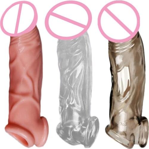 Yunman 17cm Silicone Penis Enlargement Sleeve Reusable Sleeves Cock Rings Delay Ejaculation With Solid Glan Sex Toy For Couple