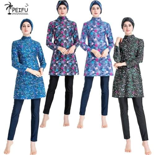 PEIFU Modest Womens' Muslim Islamic Swimsuit Full Cover Hijab Burkini Swimwear Full Coverage Muslim Swimming Beachwear Swim Suit