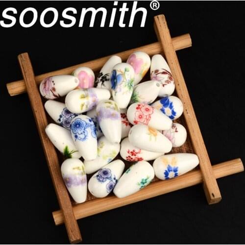 Soosmith New Fashion Water Drop Ceramic Beads For Jewelry Making Loose Spacer Porcelain Beads Diy Handmade Pendant Earring Craft