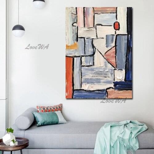 Contemporary Colorful Cartoon Abstract 100% Handpainted Painting With Geometric Design Wall Art Home Decor On Canvas Unframed