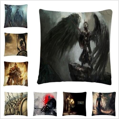 Spartan Gladiator Exquisite Pattern Linen Cushion Cover Pillow Case for Home Sofa Car Decor Pillowcase 45X45cm