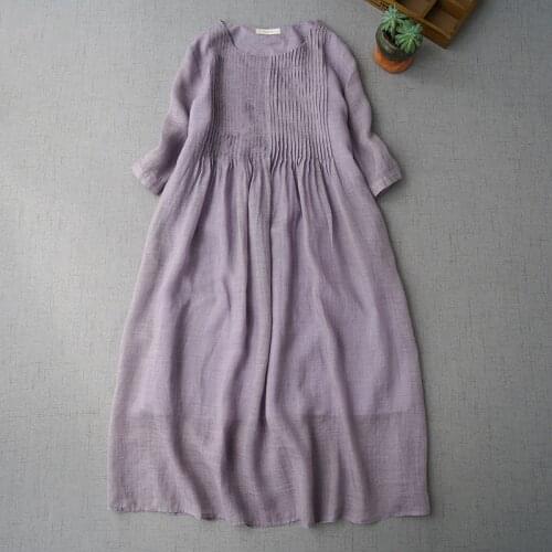 Special literary womens summer Ramie five point sleeve dress womens literature and art style Dress 0520