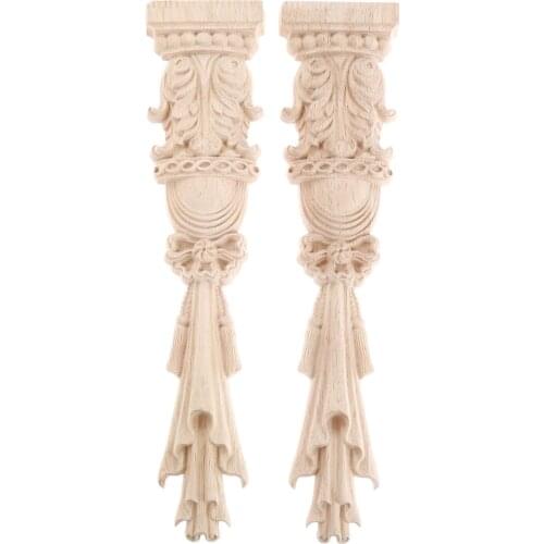 2pcs/set Wood Embossed Pillars Carved Decal Corner Onlay Post Shape Applique Frame Door Furniture Wall Unpainted Home Decor 30cm