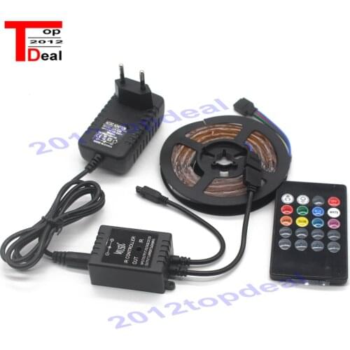 3528 RGB led strip light 5M Waterproof /no Waterproof SMD Diode Tape led Ribbon With Music Remote Controller DC12V Power Adapter