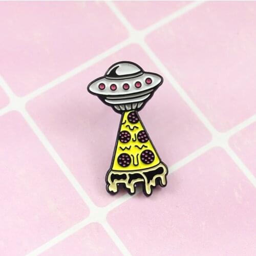 Cute Selling Pizza Cosmic Shape Badge Spaceship Brooch Child Exploring Cosmic God Icon