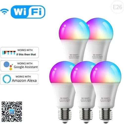 Alexa WiFi Smart Light Bulb E26 10W RGBWW DIY Dimmable Work With IFTTT Timer Function With Remote Controller 2700K-6500K
