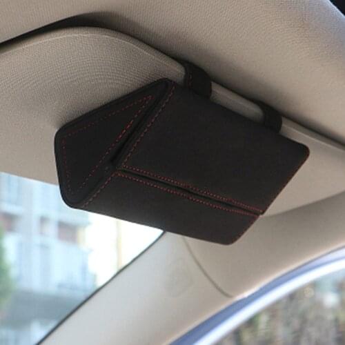 Universal Car Sunglass Holder Sun Visor Car Sunglasses Case Organizer Glasses Storage Box Turn Fur Leather 3 Colors Optional