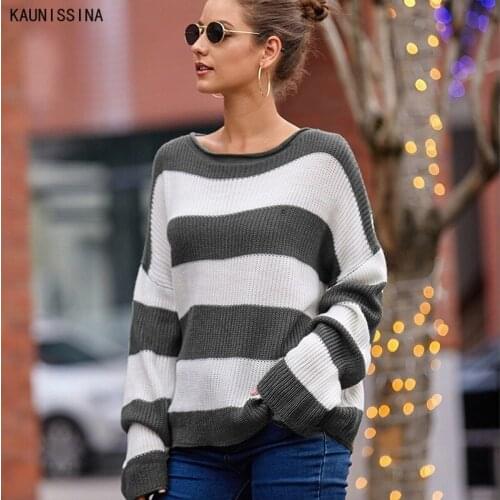 Knitted Sweater Women Clothes Striped Pullover Tops Batwing Sleeve Vintage Winter Ladies Loose Sweaters Streetwear Autumn Jumper