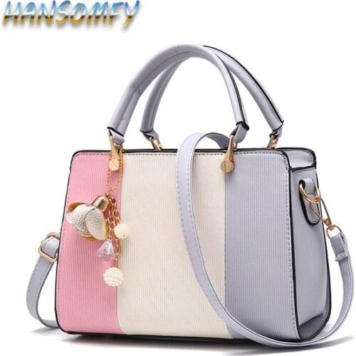 New Fashion Patchwork Contrast Color Bag Women Leather Handbag Shoulder Bag for Women 2019 Sac a Main Ladies Hand Bags CC-90