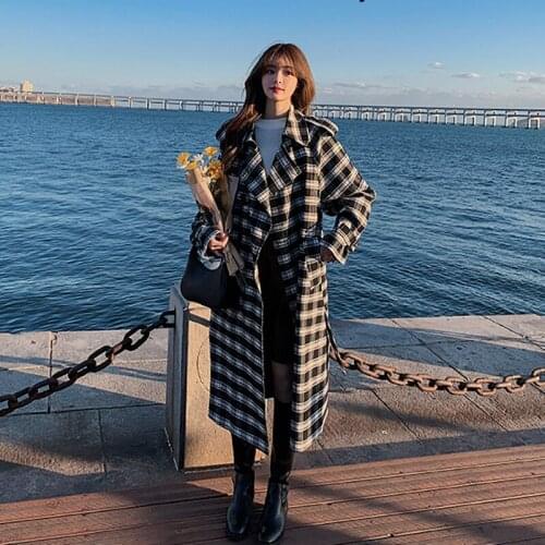 Womens Mid-Length Over The Knee Retro Black White Plaid Waist Tie Casual Light Mature Style Korean Version Of The British MAQ22