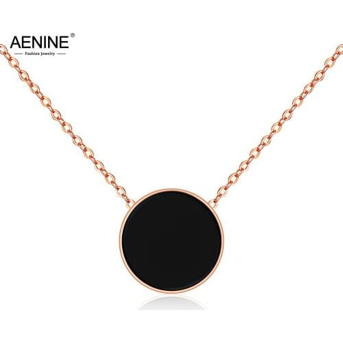 AENINE Stainless Steel Black Acrylic Short Chokers Necklaces For Women Rose Gold Fashion Chain & Link Pendant Jewelry AN17057
