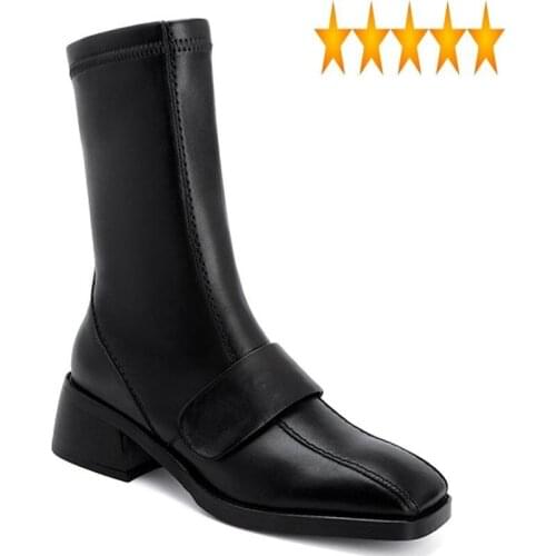 Winter British Style Women Zip Black Genuine Leather Runway Casual Boots Motorcycle High-Top Booties Zapatos De Mujer