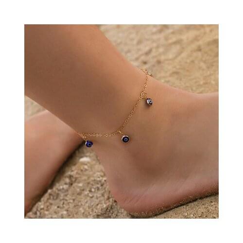 2021 NEW Bohemian Blue Evil Eye Pendant Anklets For Women Silver Color Summer Ocean Beach Ankle Bracelet Foot Leg Chain Jewelry