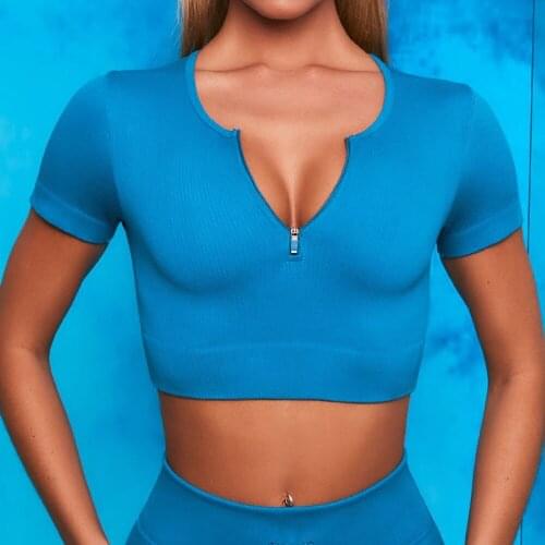 Womens Sports Top Zipper T-shirt For Fitness Seamless Sports Shirts Women Yoga Top Workout Gym Wear Fitness Shirt Yoga Clothes