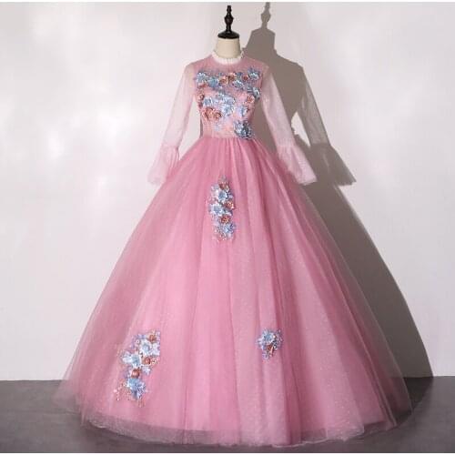 Vestidos 2021 Sweet Puff Sleeve Ball Dress Classic High Neck Ball Gown Luxury Embroidery Quinceanera Dresses Robe De Bal
