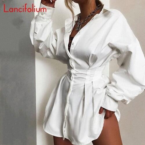 Sexy Long Sleeve Shirt Dress Women Spring Summer Button Up Mini Dress Ladies Nignt Club Party Dress 2020 White Sundress Femme
