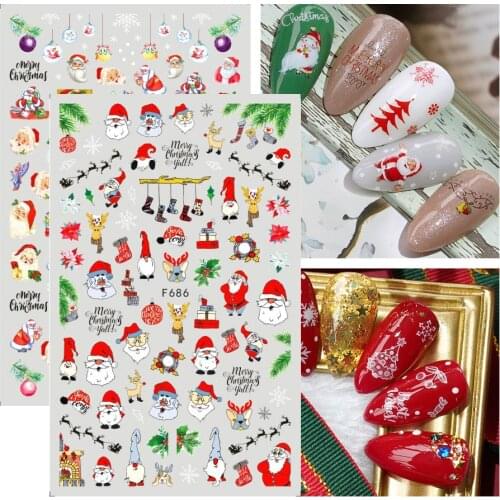 1pcs Christmas Manicure Nail Stickers Art Thin Autumn Slider Maple Palms Santa Claus Decals Nail Accessories 2020 New Year Gift