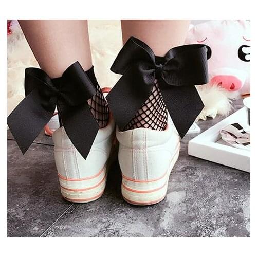 100pairs/lot fedex fast punk style Hollow Out fishnet bow socks lady sexy bow short mesh socks