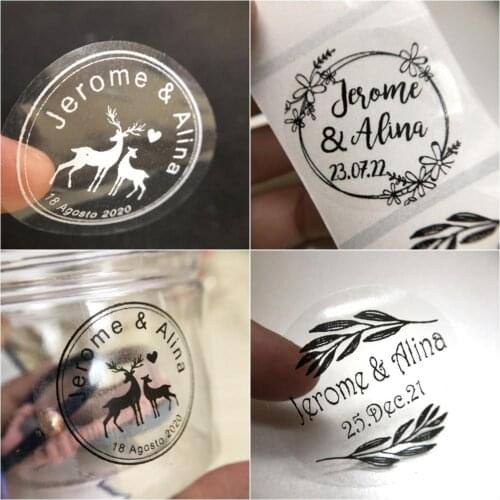 100PCS Customized transparent sticker Wedding decoration mariage Candy Favors Handmade Gift Boxes label Personalized stickers