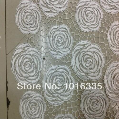 2014 New Soft 48" width Big Rose cotton embroidered White Lace fabric for wedding dress $45/ 2 yards